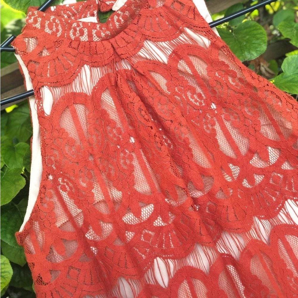 Love Fire Orange Lace Overlay Tank Top